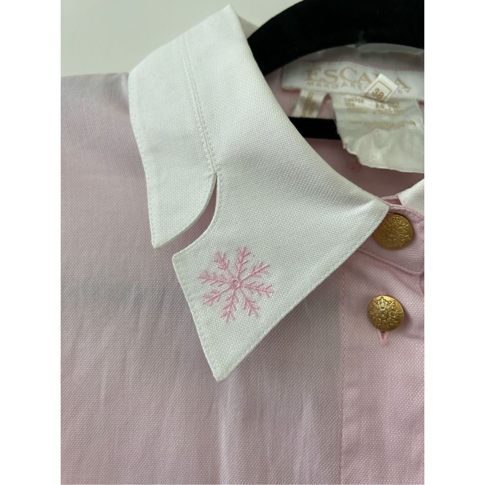 Vintage Escada Embroidered Snowflake Cotton Button-Up Blouse Pink Women’s Size 3 - Picture 5 of 8